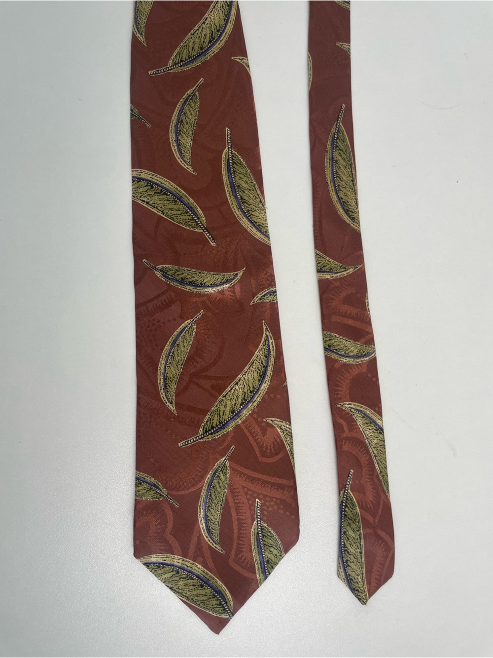 Burberry Rust Brown Silk Tie with Gold Leaf Motif